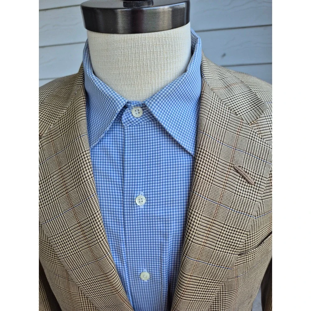 Oxxford Clothes Wilkes Bashford Tan Glen Plaid Crittenden Sport Coat Blazer 40 R
